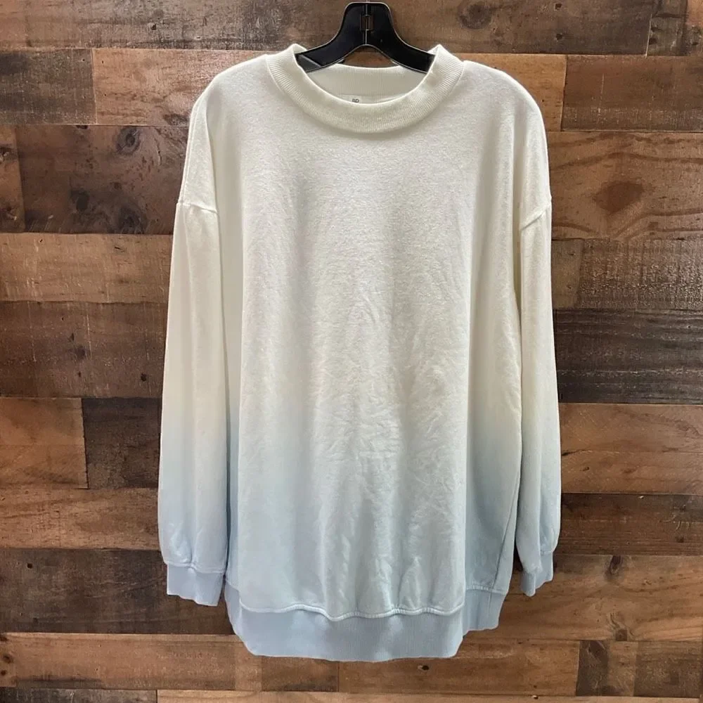 BP Sweatshirt Dip Dye Crew Neck Blue White Ribbed Cuffs Hem Long Sleeve Women XL